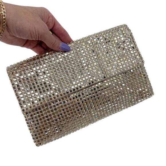 Badgley Mischka Maria Allover Crystal Envelope Clutch Gold Jeweled Evening Party - Picture 5 of 11